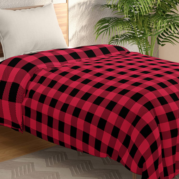 PORTICO Mellow Flannel Checked Single Comforter