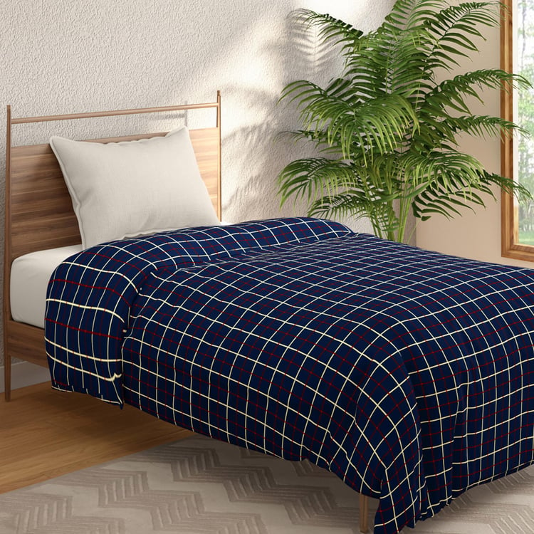 PORTICO Mellow Blue Checked Cotton Single Comforter - 155x220cm