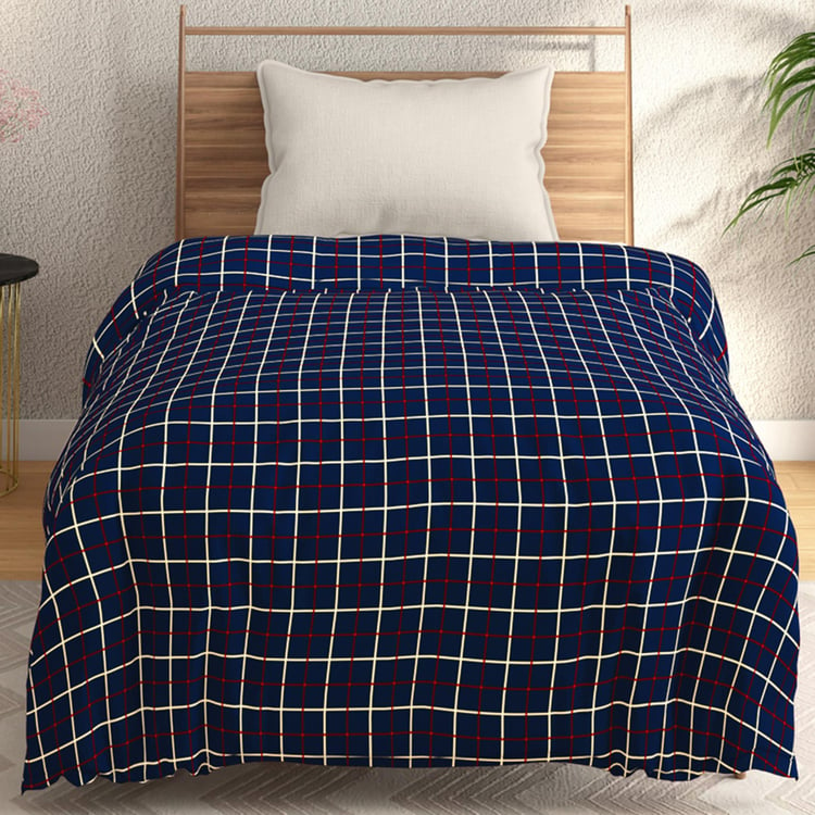 PORTICO Mellow Blue Checked Cotton Single Comforter - 155x220cm