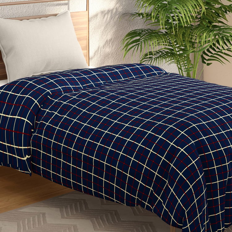PORTICO Mellow Blue Checked Cotton Single Comforter - 155x220cm