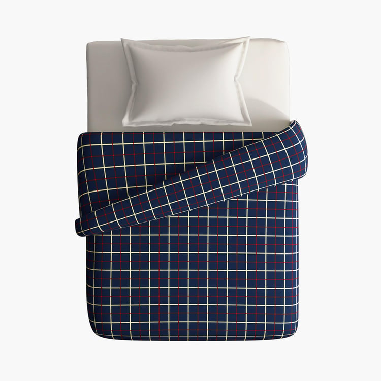 PORTICO Mellow Blue Checked Cotton Single Comforter - 155x220cm
