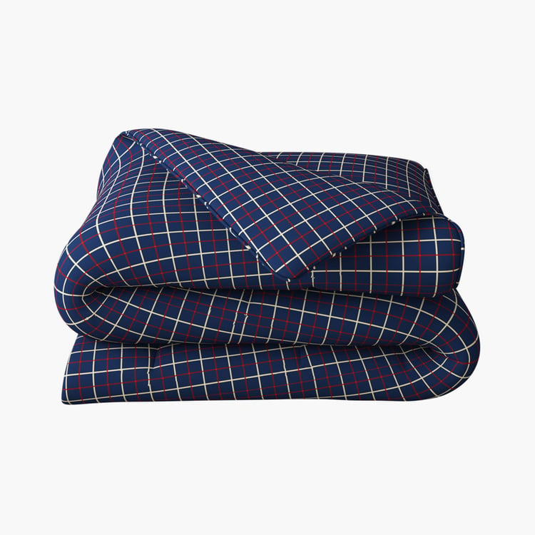 PORTICO Mellow Blue Checked Cotton Single Comforter - 155x220cm