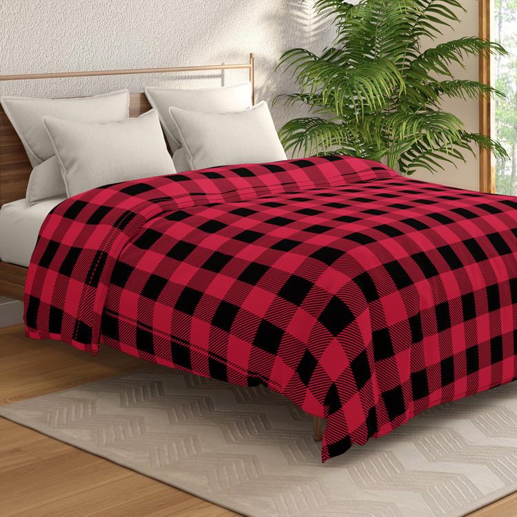 PORTICO Mellow Red Checked Flannel Double Comforter - 220x240cm