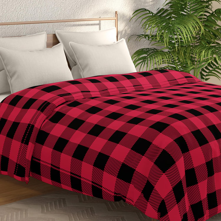 PORTICO Mellow Red Checked Flannel Double Comforter - 220x240cm