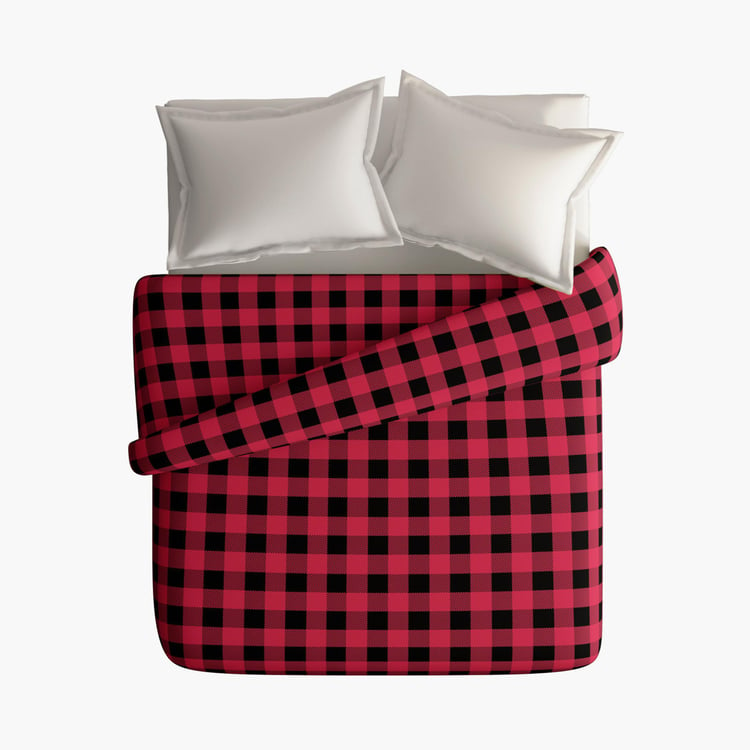 PORTICO Mellow Red Checked Flannel Double Comforter - 220x240cm