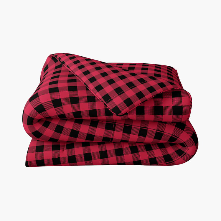 PORTICO Mellow Red Checked Flannel Double Comforter - 220x240cm