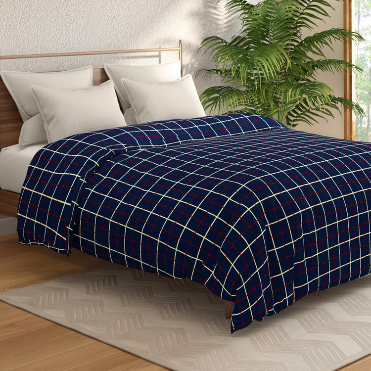 PORTICO Mellow Blue Checked Flannel Double Comforter - 220x240cm