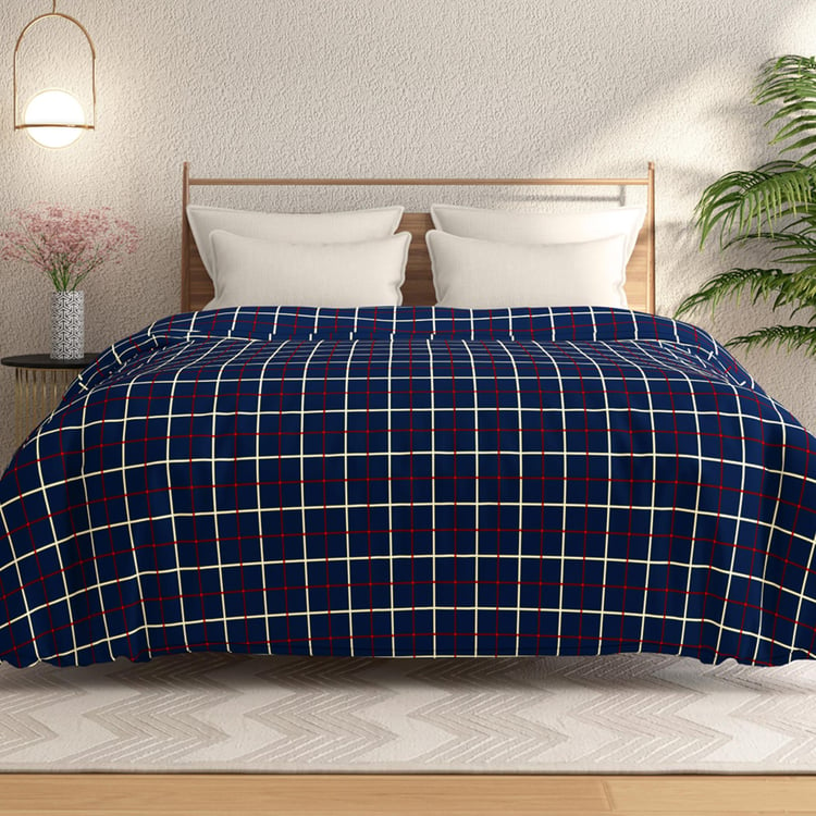 PORTICO Mellow Blue Checked Flannel Double Comforter - 220x240cm