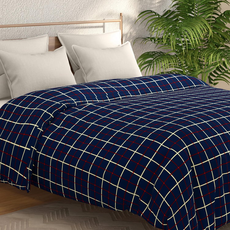 PORTICO Mellow Blue Checked Flannel Double Comforter - 220x240cm