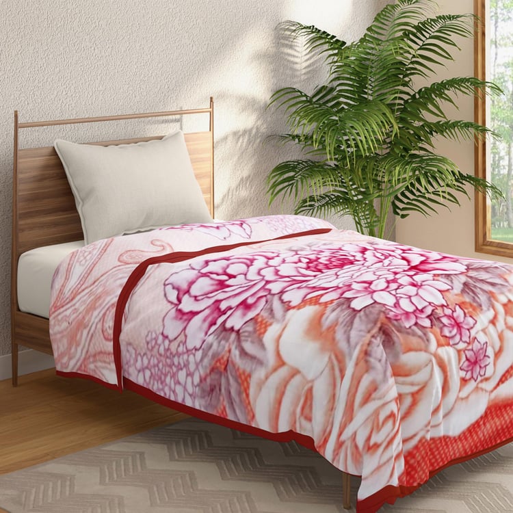 PORTICO Montana Red and White Printed Cotton Single Blanket - 160 m x 220 cm