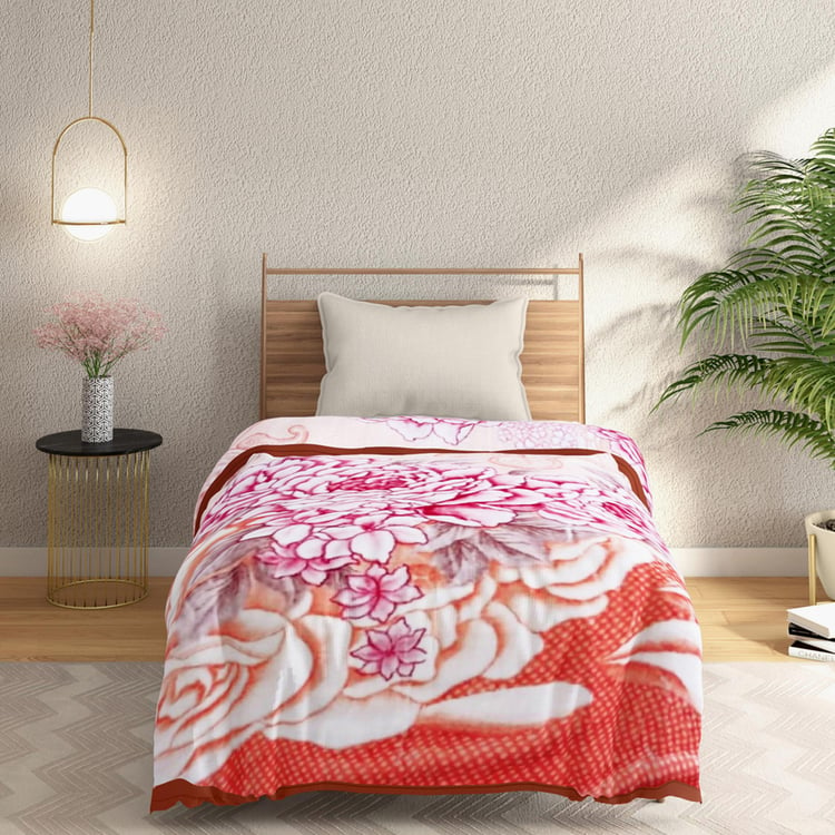PORTICO Montana Red and White Printed Cotton Single Blanket - 160 m x 220 cm