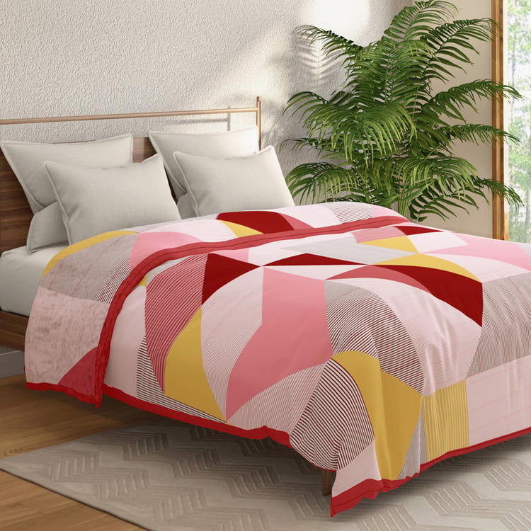 PORTICO Montana Beige and Red Printed Cotton Double Blanket - 210x240cm