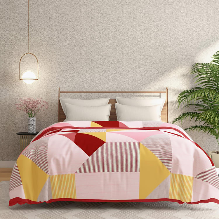 PORTICO Montana Beige and Red Printed Cotton Double Blanket - 210x240cm