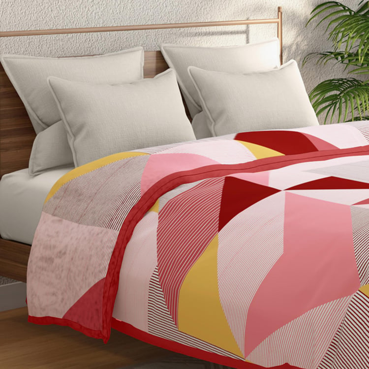 PORTICO Montana Beige and Red Printed Cotton Double Blanket - 210x240cm