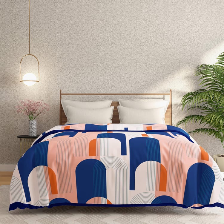 PORTICO Montana Blue Printed Cotton Queen Blanket - 210x240cm