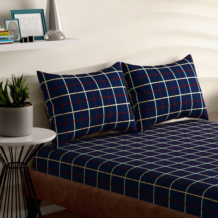 PORTICO Phoenix Blue Printed Cotton King Size Bedsheet Set - 224x274cm - 3Pcs