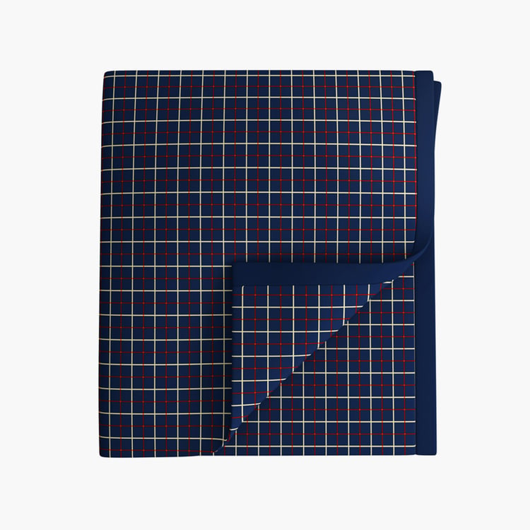 PORTICO Atlantic Blue Checked Cotton Single Blanket - 160 x 220 cm