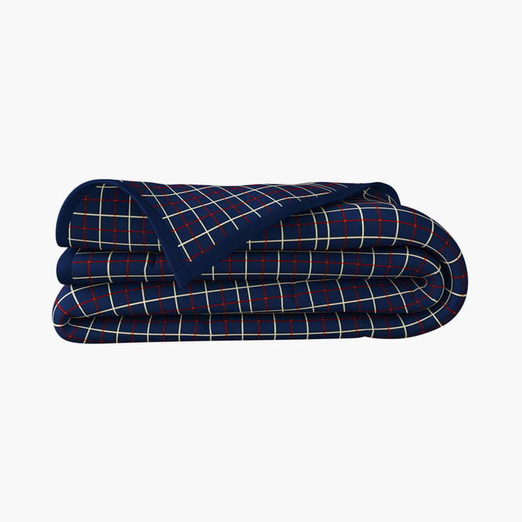 PORTICO Atlantic Blue Checked Cotton Single Blanket - 160 x 220 cm