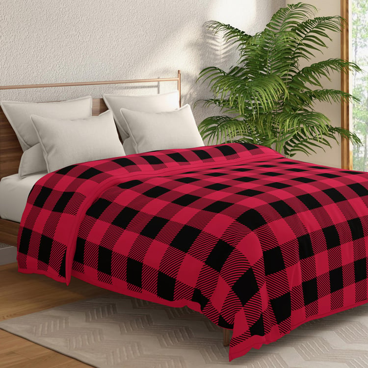 PORTICO Atlantic Red and Black Checked Cotton Queen Blanket - 220x240cm