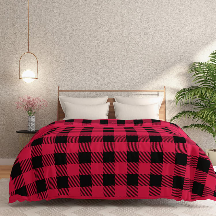 PORTICO Atlantic Red and Black Checked Cotton Queen Blanket - 220x240cm