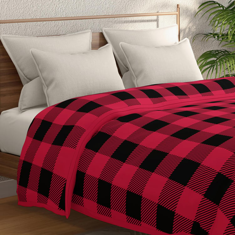 PORTICO Atlantic Red and Black Checked Cotton Queen Blanket - 220x240cm