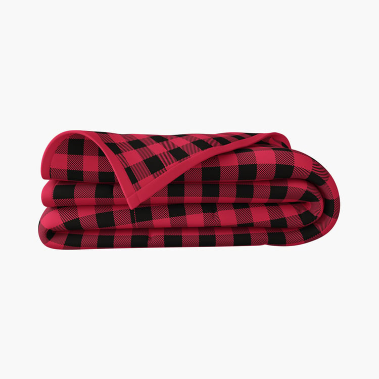 PORTICO Atlantic Red and Black Checked Cotton Queen Blanket - 220x240cm