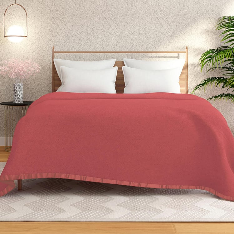 PORTICO Melange Pink Solid Cotton Double Blanket - 220x240cm