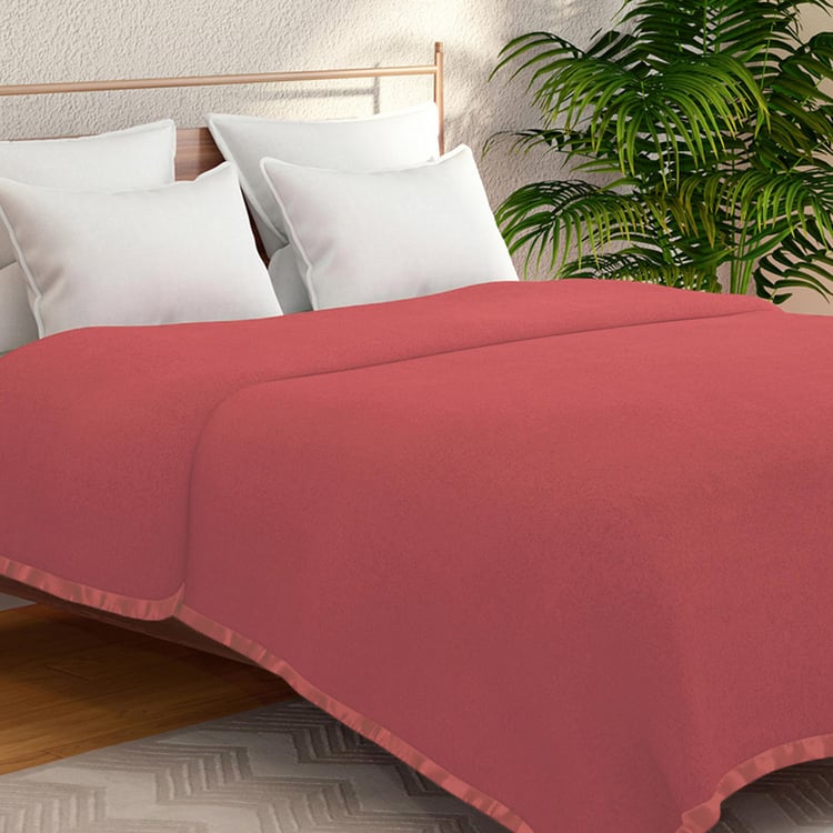 PORTICO Melange Pink Solid Cotton Double Blanket - 220x240cm