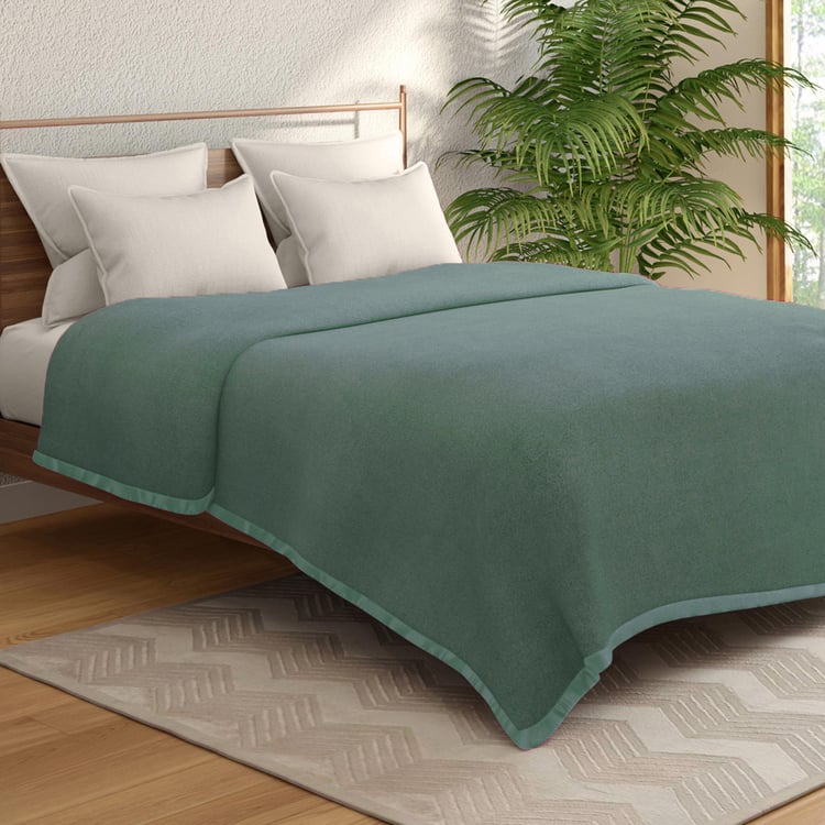 PORTICO Melange Green Solid Fleece Double Blanket - 220x240cm