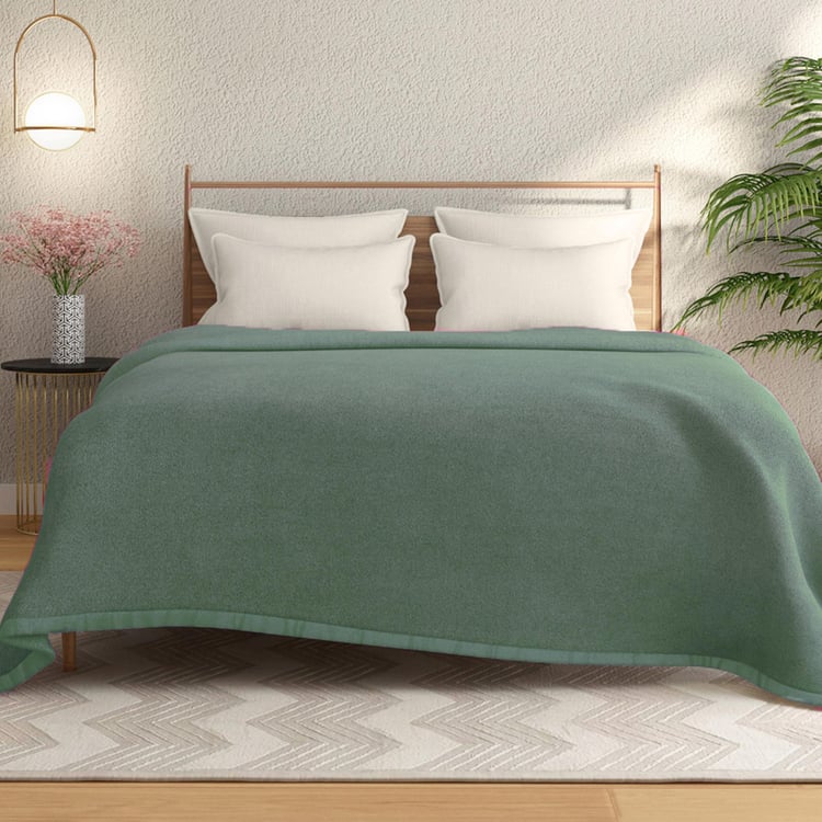 PORTICO Melange Green Solid Fleece Double Blanket - 220x240cm