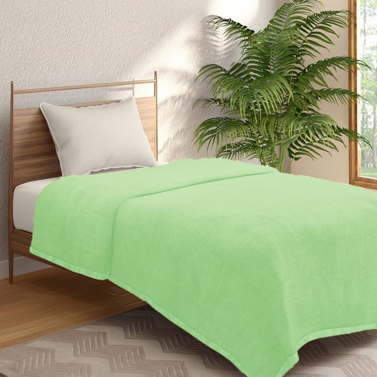 PORTICO Melange Green Solid Fleece Single Blanket- 152x229cm