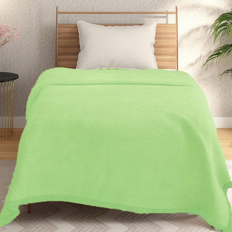 PORTICO Melange Green Solid Fleece Single Blanket- 152x229cm