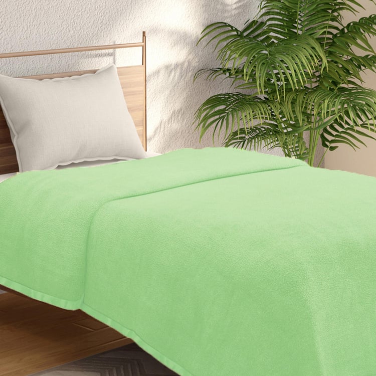 PORTICO Melange Green Solid Fleece Single Blanket- 152x229cm