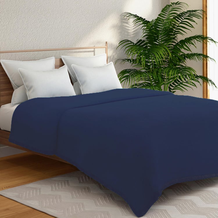 PORTICO Serenity Blue Solid Cotton Queen Blanket - 220x240cm