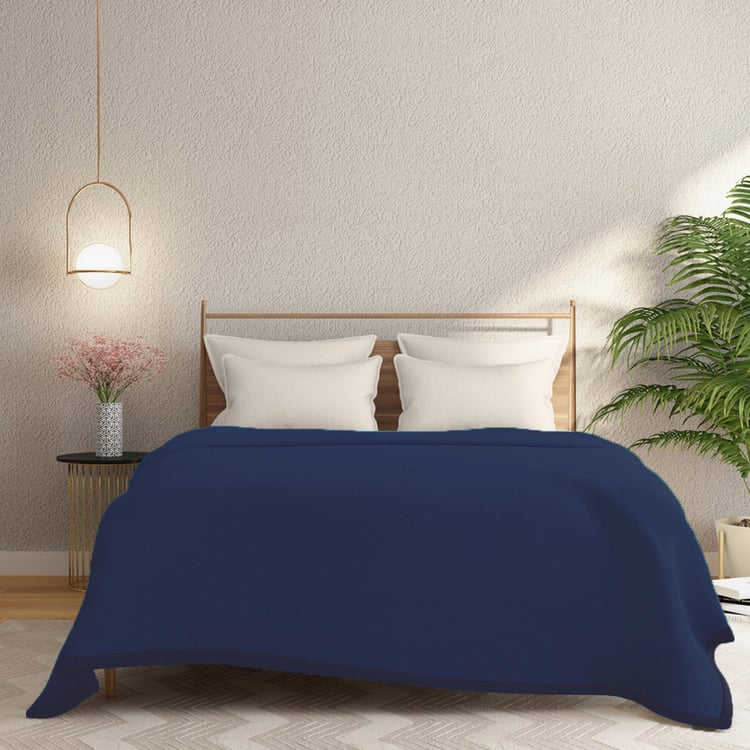 PORTICO Serenity Blue Solid Cotton Queen Blanket - 220x240cm