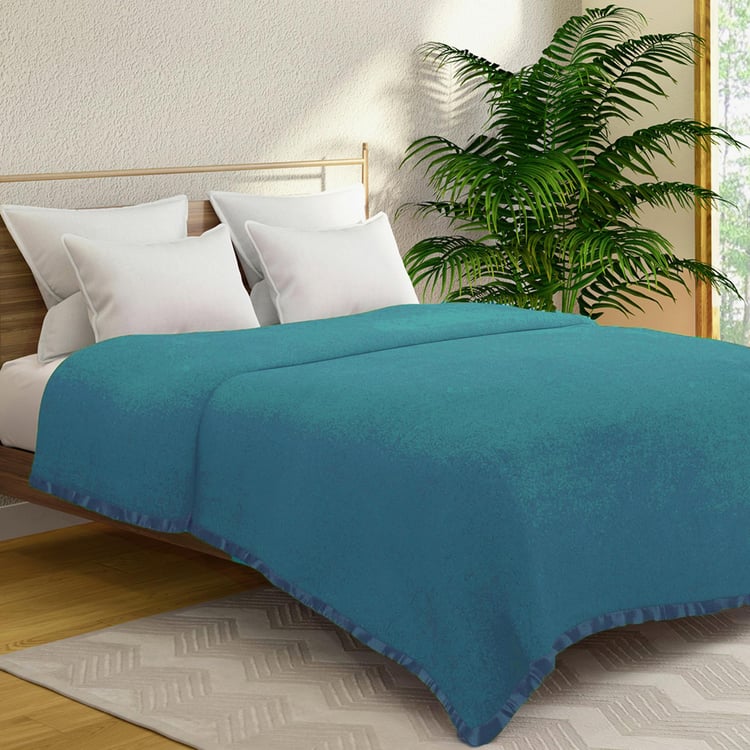 PORTICO Serenity Blue Solid Cotton Double Blanket - 220x240cm