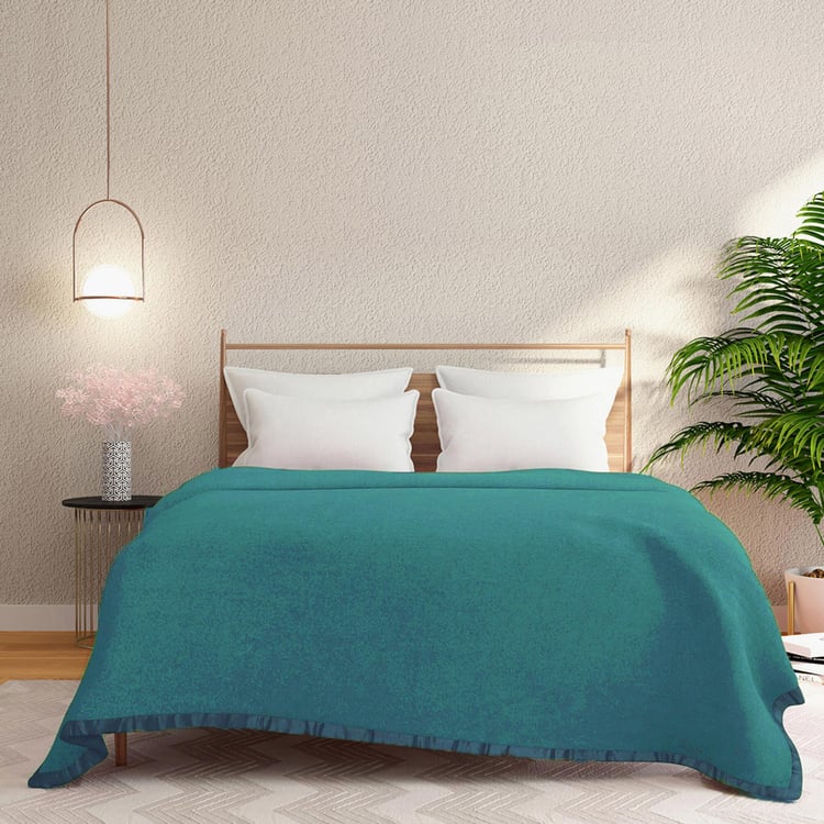 PORTICO Serenity Blue Solid Cotton Double Blanket - 220x240cm
