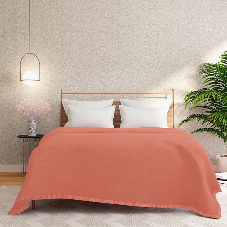 PORTICO Serenity Peach Solid Cotton Queen Blanket - 220x240cm