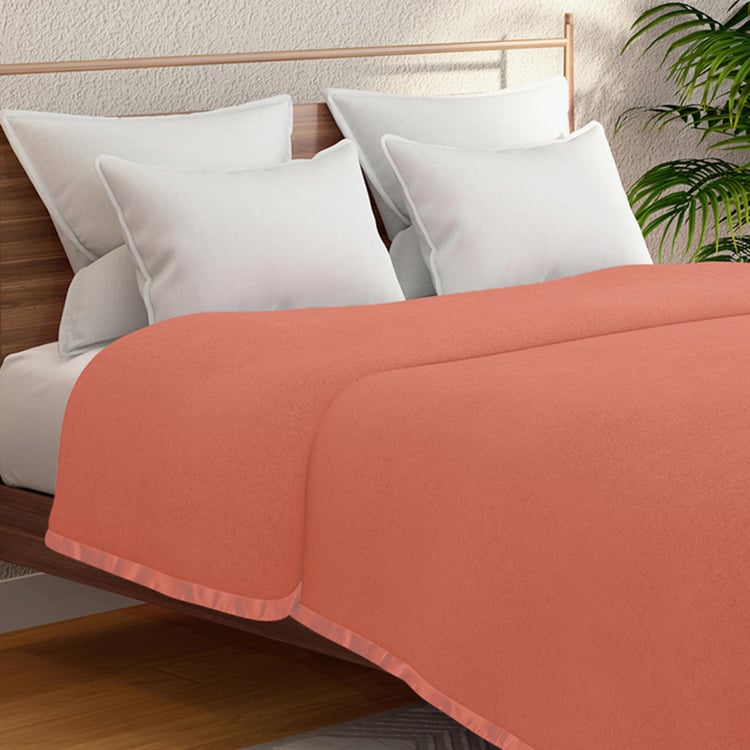 PORTICO Serenity Peach Solid Cotton Queen Blanket - 220x240cm