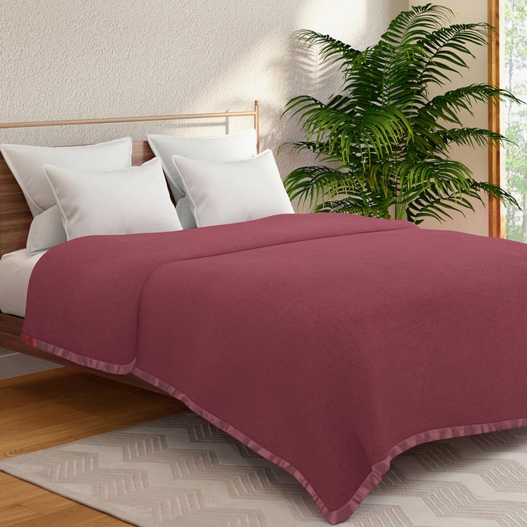 PORTICO Serenity Red Solid Cotton Double Blanket - 220 x 240 cm