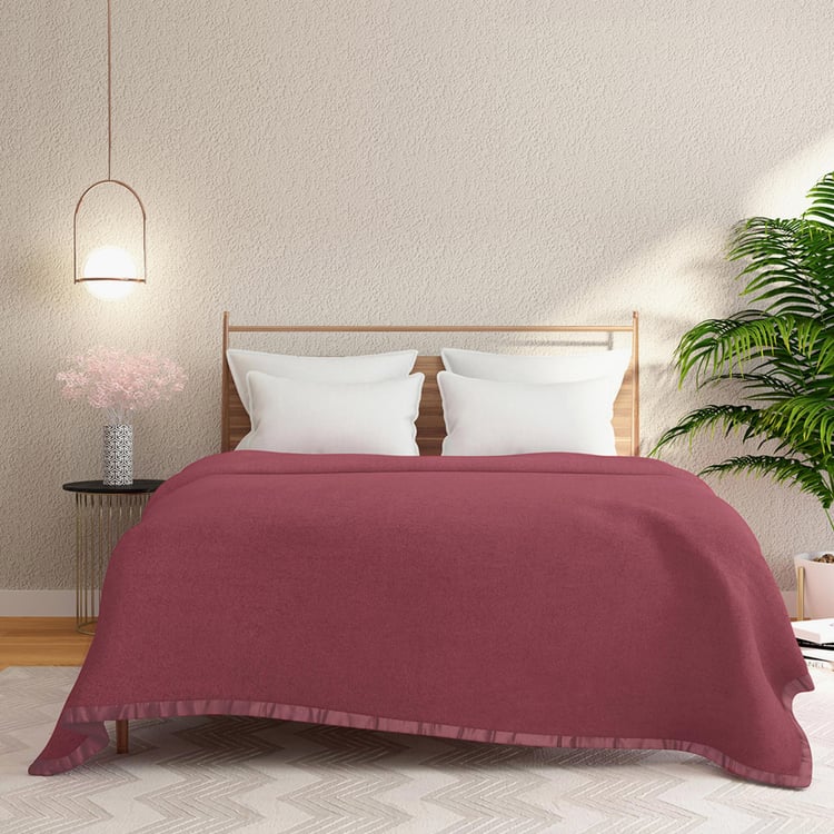 PORTICO Serenity Red Solid Cotton Double Blanket - 220 x 240 cm