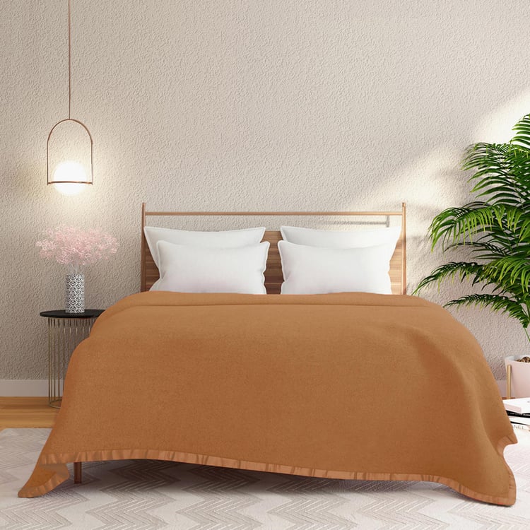 PORTICO Serenity Brown Solid Cotton Queen Blanket - 220x240cm