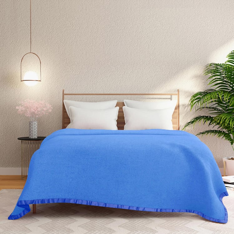 PORTICO Serenity Blue Solid Cotton Queen Blanket - 220x240cm