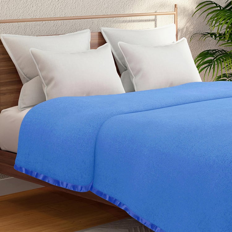 PORTICO Serenity Blue Solid Cotton Queen Blanket - 220x240cm