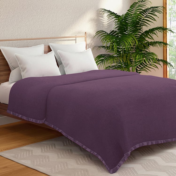 PORTICO Serenity Purple Solid Cotton Double Blanket - 220x240cm