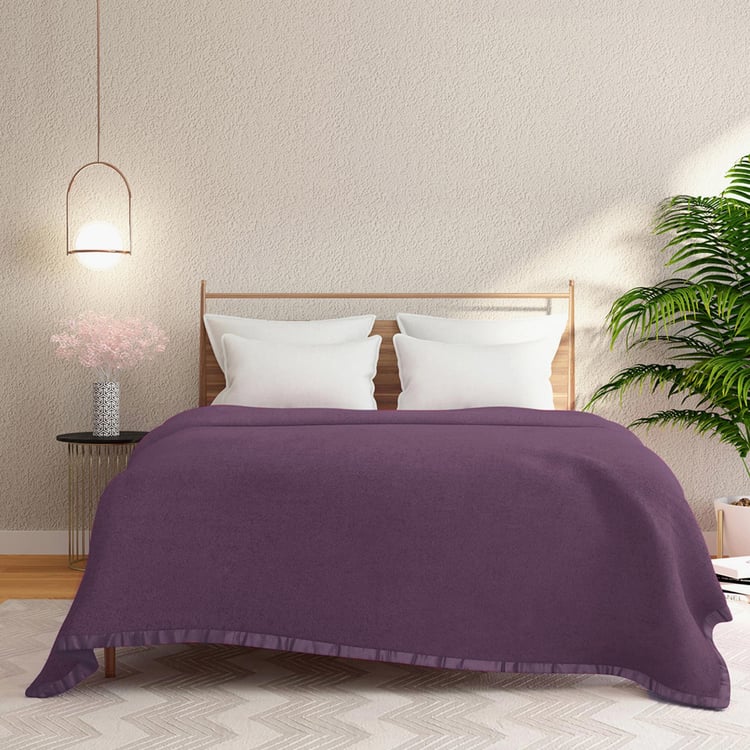 PORTICO Serenity Purple Solid Cotton Double Blanket - 220x240cm