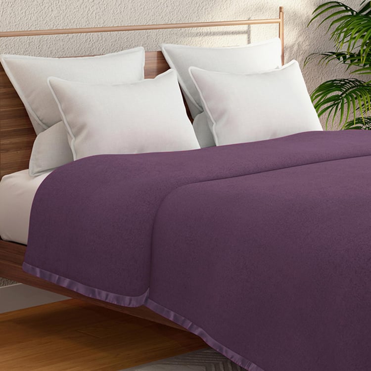 PORTICO Serenity Purple Solid Cotton Double Blanket - 220x240cm