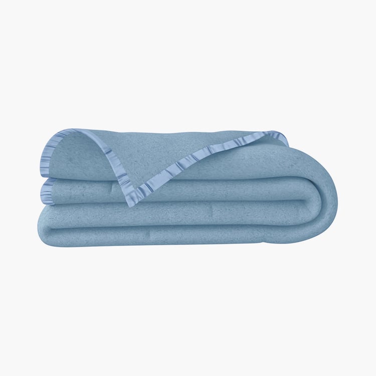 PORTICO Serenity Blue Solid Cotton Single Blanket - 152x229cm