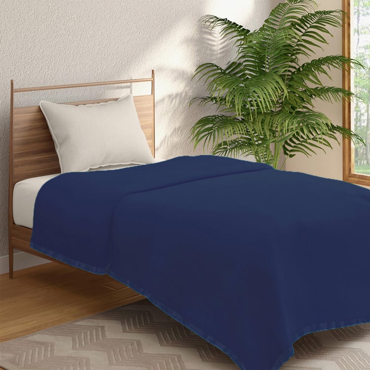 PORTICO Serenity Blue Solid Cotton Single Blanket - 152x229cm
