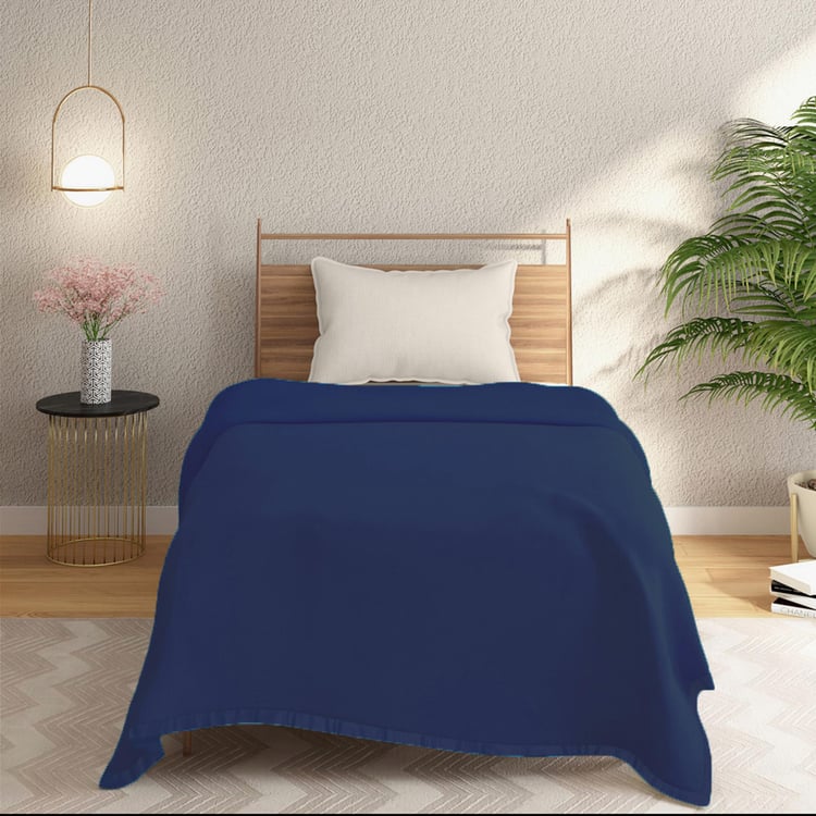 PORTICO Serenity Blue Solid Cotton Single Blanket - 152x229cm